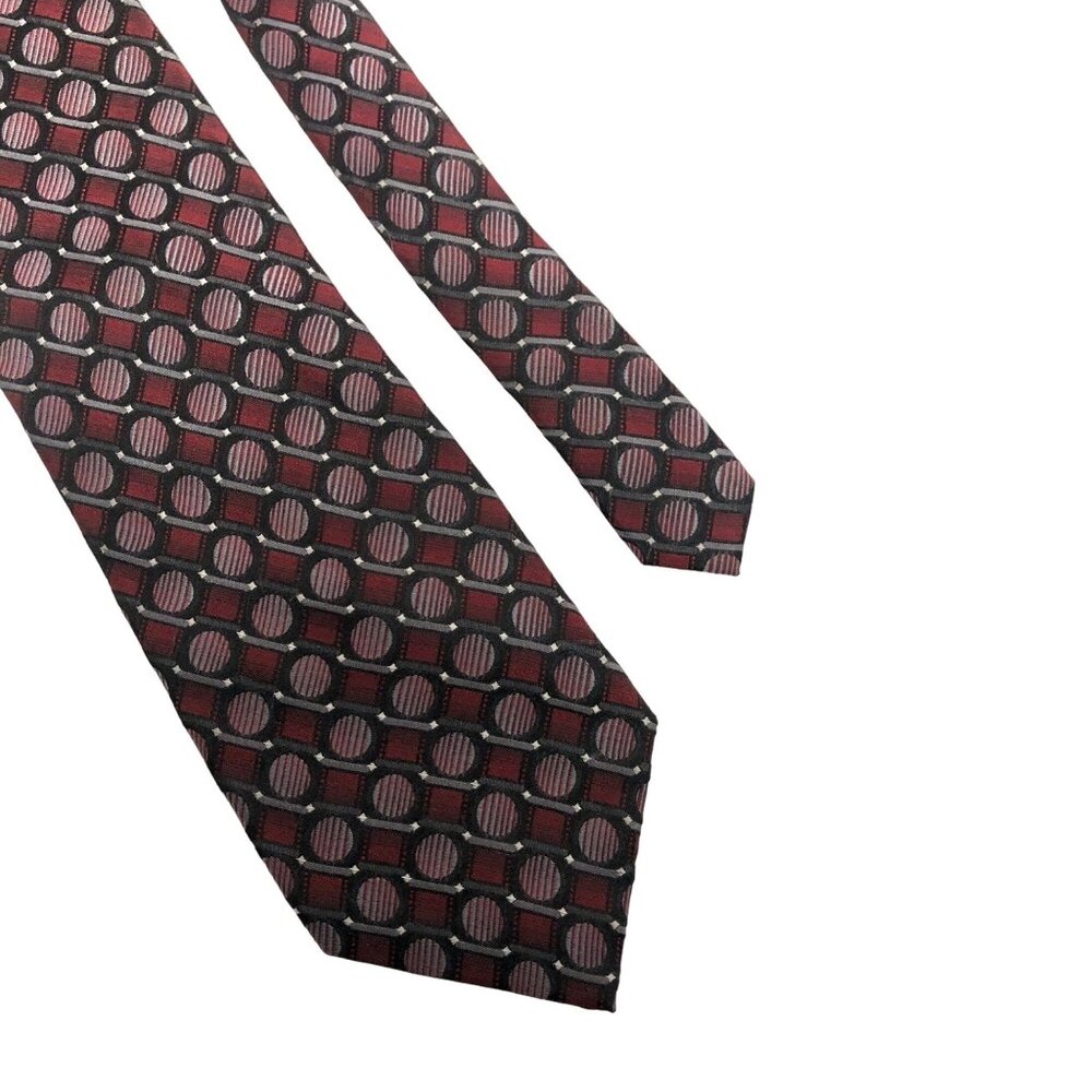 Joseph and Feiss International Silk Tie Maroon Black Gray Geometric Mens Necktie